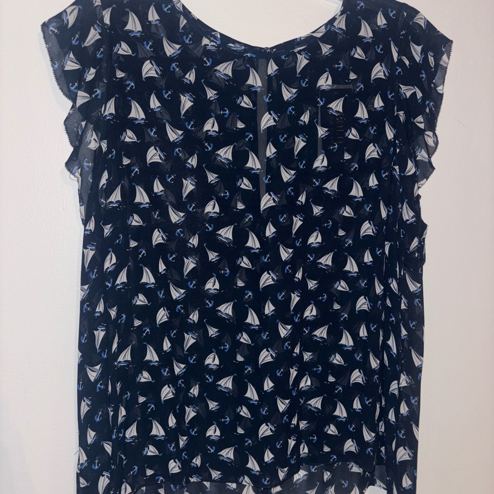Ralph Lauren Dark Blue Sailboat Pattern Blouse